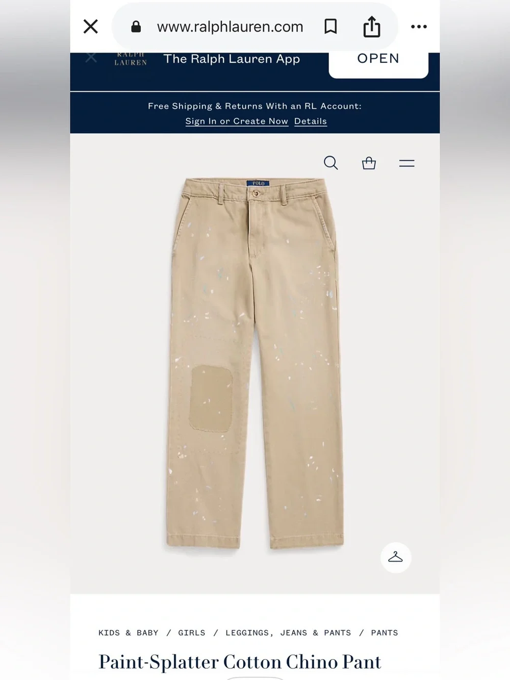 NWT Girls Size 16 Polo Ralph Lauren Paint-Splatter Chino Pants Distressed